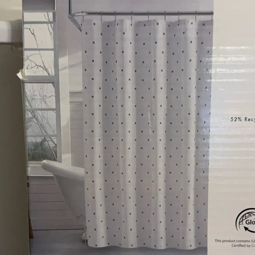 Tommy Hilfiger H Logo Shower Curtain White Red Black Accents preppy old money